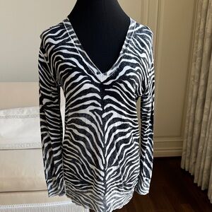 Michael Kors Women’s Black and White Zebra Long Sleeve Top